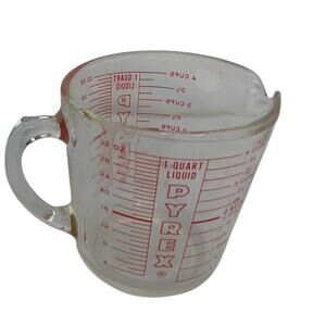 Vintage PYREX 4 Cup 1 Qt Glass Meauring Cup Red Lettering
